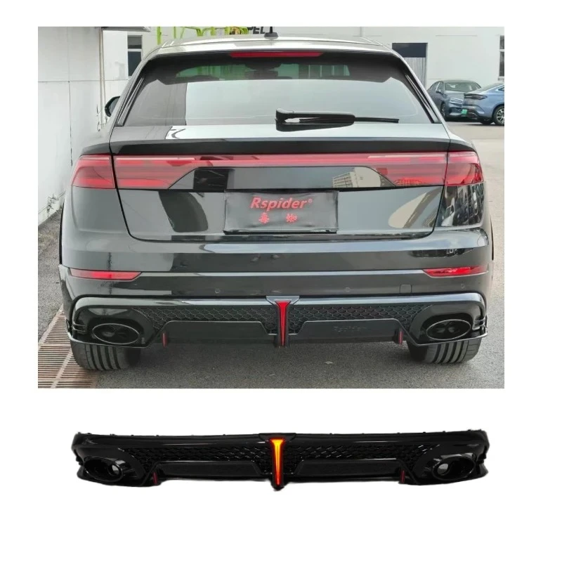 New Q8 Diffuser Upgraded To RSQ8 For Audi Q8 2025 Facelift Sport Gloss Black With Exhaust Clips