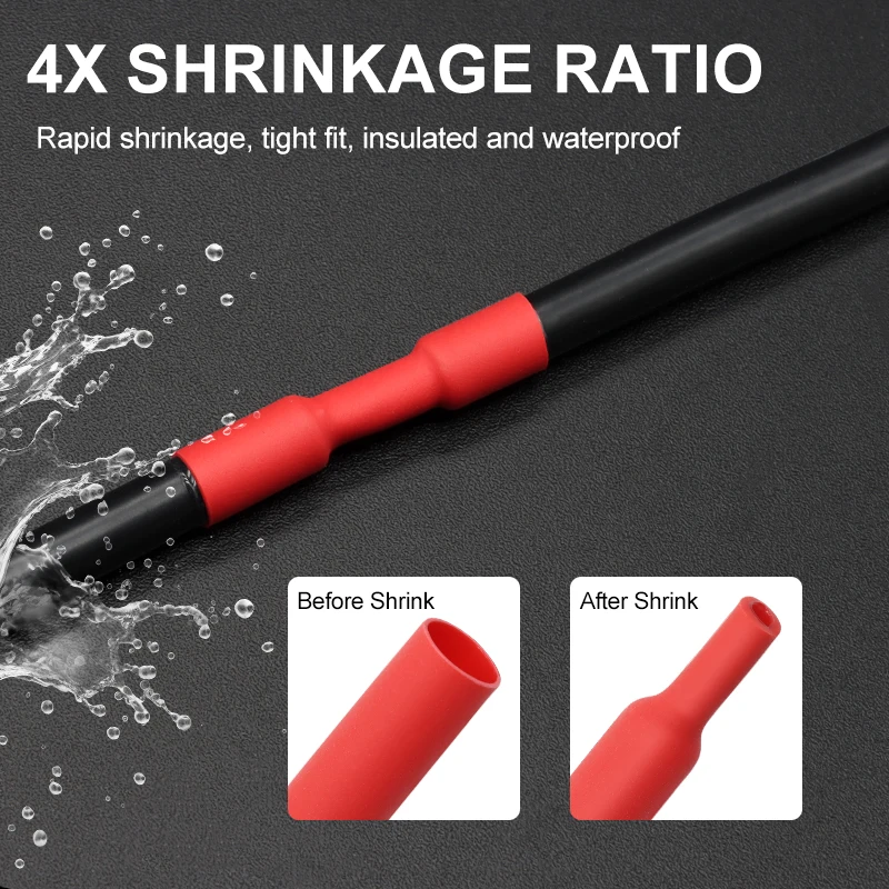 

1 - 10M 4:1 Heat Shrink Tube Dual Wall with Glue Shrinkable Tubing DIY Protection Cable Sleeving Red Black Diameter 4mm ~ 72mm
