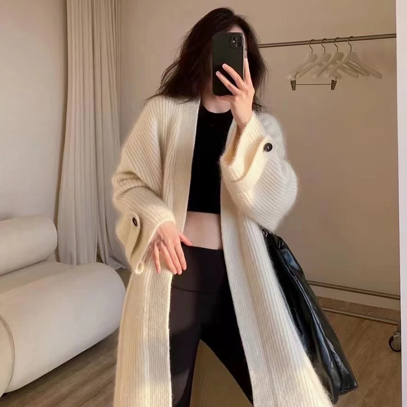 Long Sleeve Knit Sweater Cardigan Loose Long Coat Autumn Winter Women Clothing Casual High Street Vintage Simple Oversize Thick