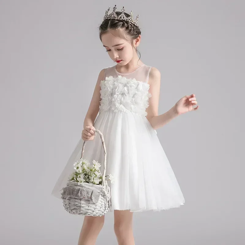 Vestido para niños, novedad de verano 20224, edición coreana, falda de rendimiento para niños, vestido de princesa de gasa esponjosa para niñas,