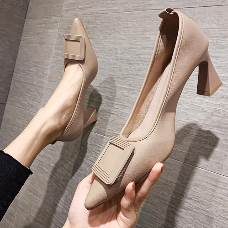 Ladies Summer Footwear Pointed Toe Shoes for Women 2024 Pumps Black Square Heels High Office on Heeled Fashion Elegant Dress Y2k