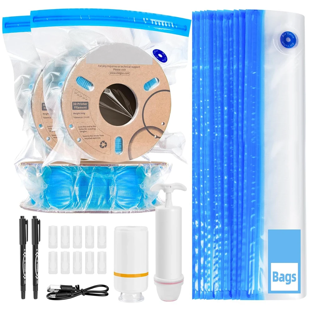 

Filament Storage Bags Kit with Electric Pump and Hand Pump, 3D Printer Filament Storage Bags Vacuum Sealed Kit Filament Dry