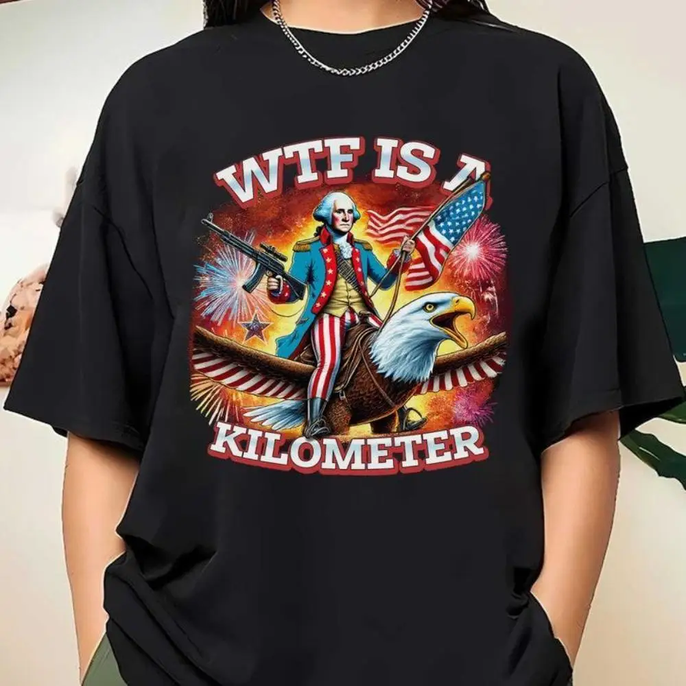

WTF Is A Kilometer Funny T-shirt, July 4th Washington Funny Cringey USA Meme, Veteran Day Tee,Funny Gamer Shirt Graphic Tee Tops