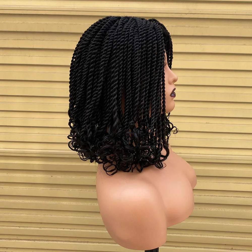 Short Bob Box Braided Wigs For Black Women Heat Resistant Crochet Kinky Twist Braided Wig African Synthetic Braiding Hair Wig