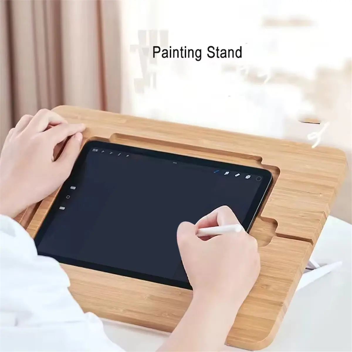 Adjustable Bamboo Stand with Multi-Angle Foldable Design for Drawing Compatible with 11inch 12.9inch Desk Stationery C