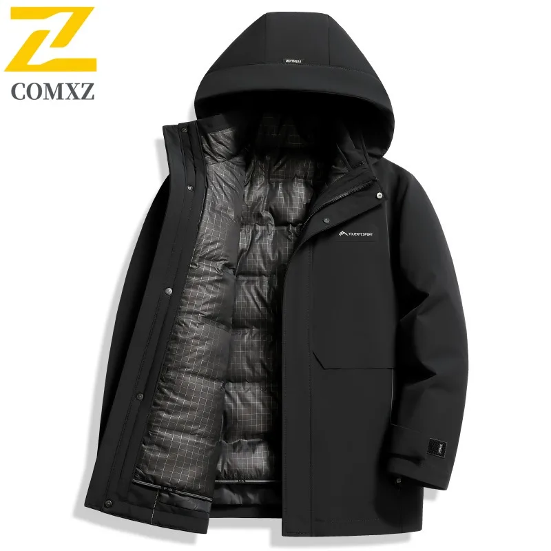 COMXZ Mens Down Jacket Classic Hooded Commuting Office Lightweight Parka Fashion Hiking Travel Warm Autumn Winter Padded Jacket