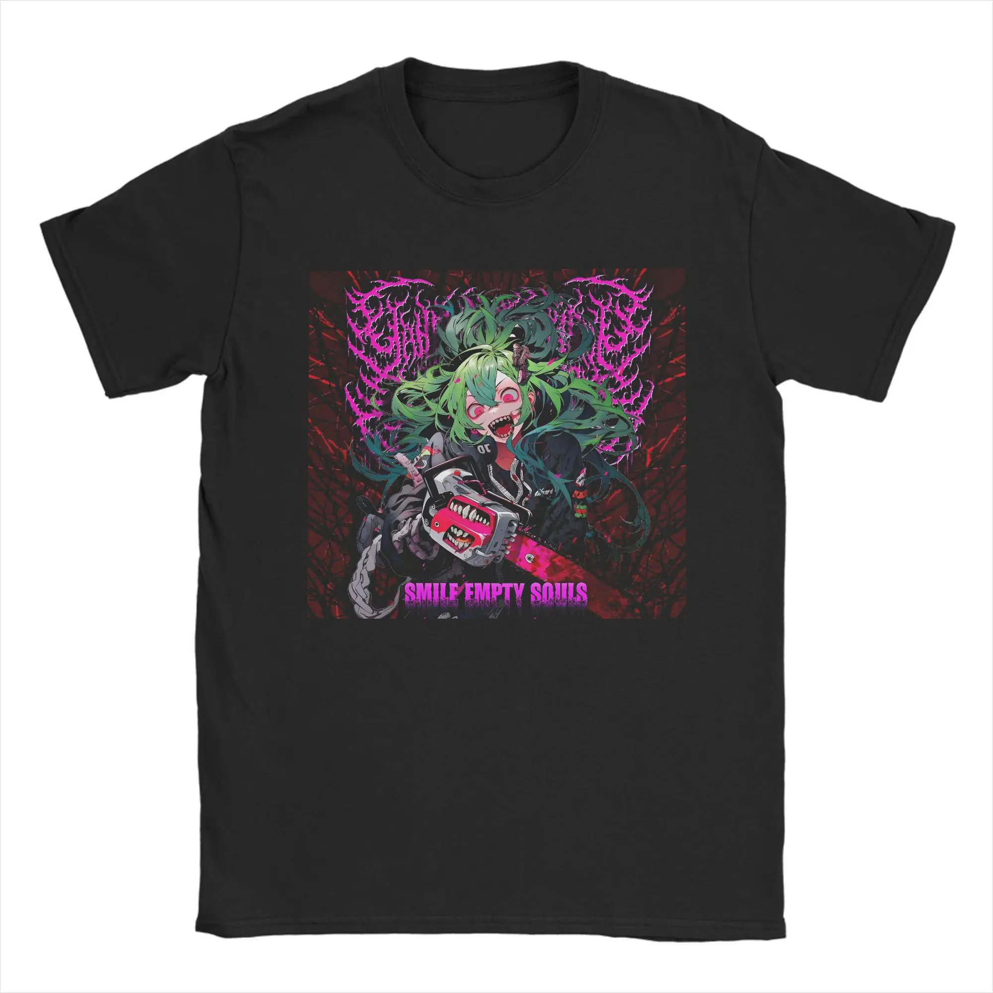 Yandere Chainsaw Factory Chainsaw Sauce Black Gold Dark Rock Anime Second Dimension T-Shirt Music T-Shirts Summer Cotton Tshirt