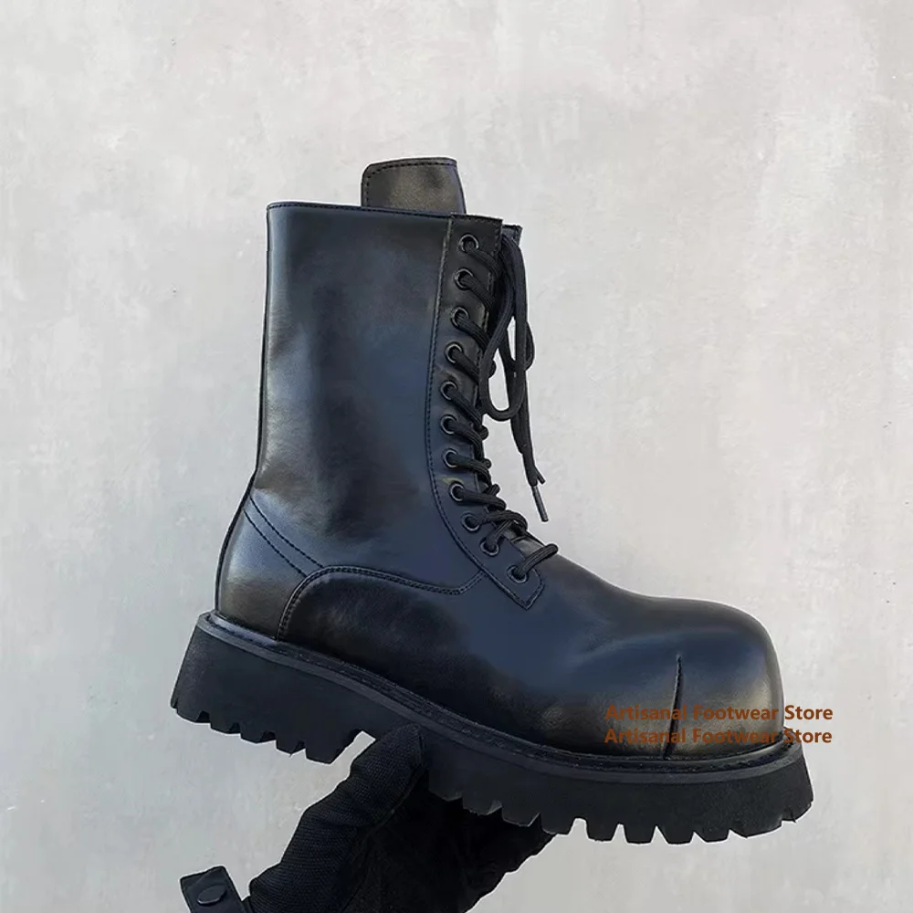 Thick Soled Height Increasing Men's Boots Side Zipper High Top Men's Shoes British Style Designer Men's Boots Botas Mujer