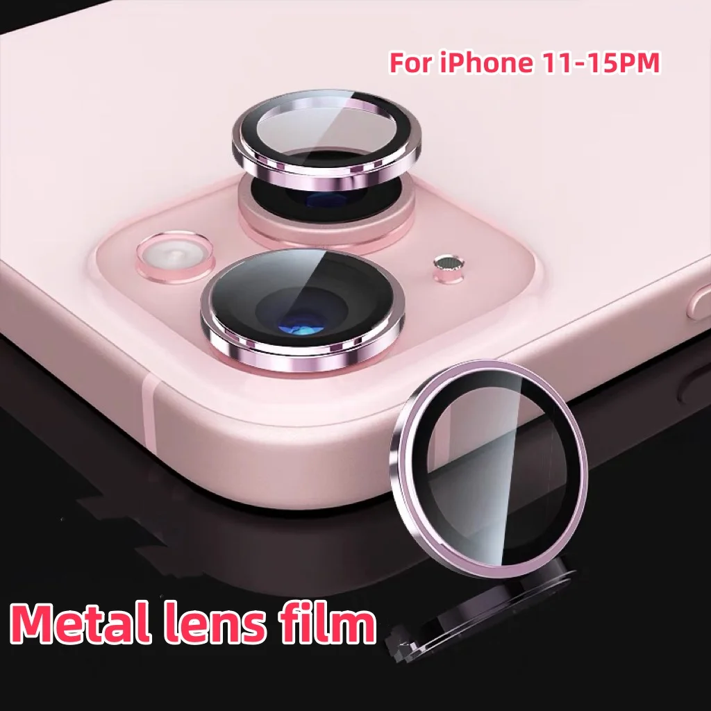 3-2 pces 3d vidro temperado metal protetor de lente da câmera para iphone 15 14 16 pro max 13 mini 15 16 plus proteção película protetora