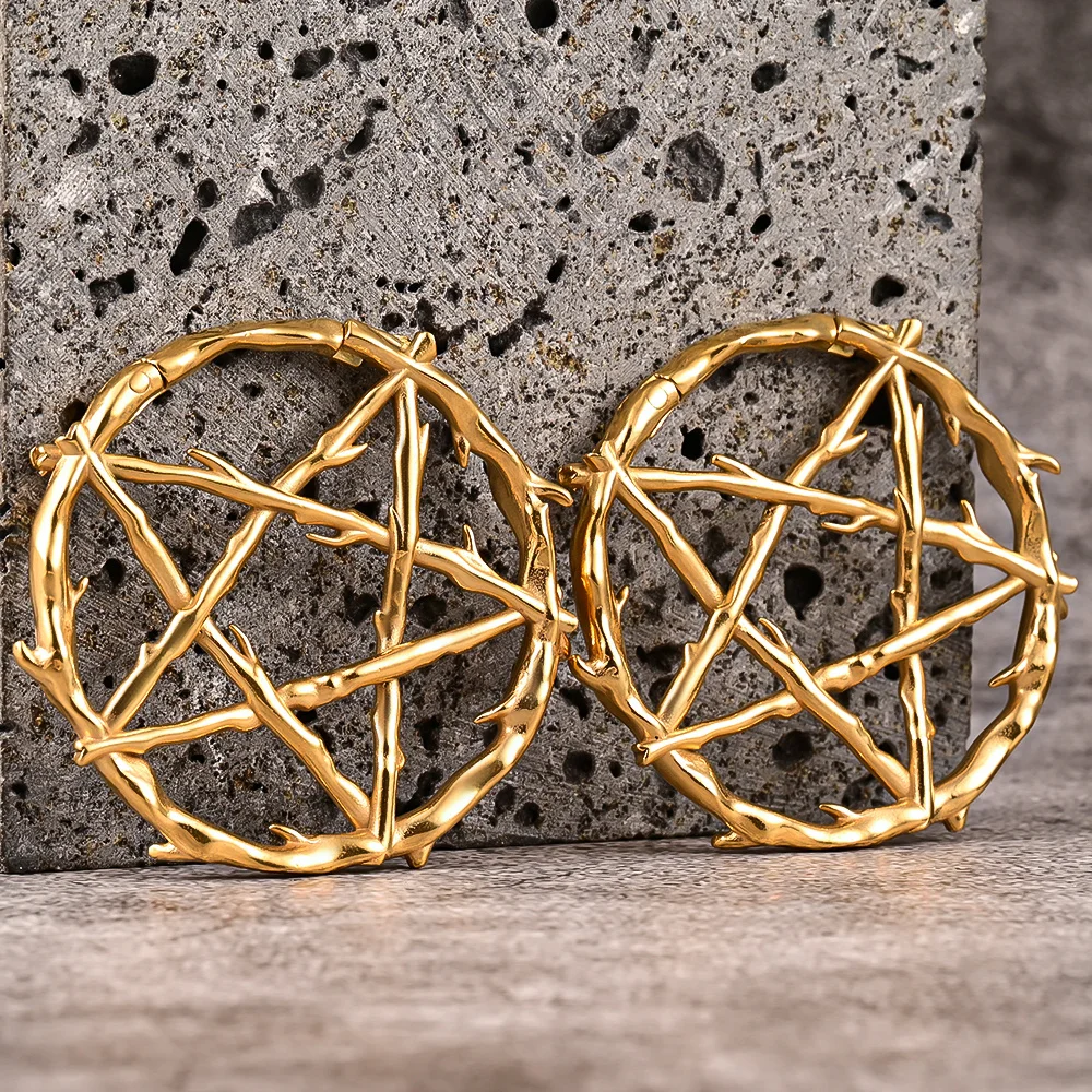 Vankula 2PC Fashion Pentagram Wreath Stainless Steel Plugs Ear Weight Gauges Tunnels Piercing Expander Stretchers Body Jewelry