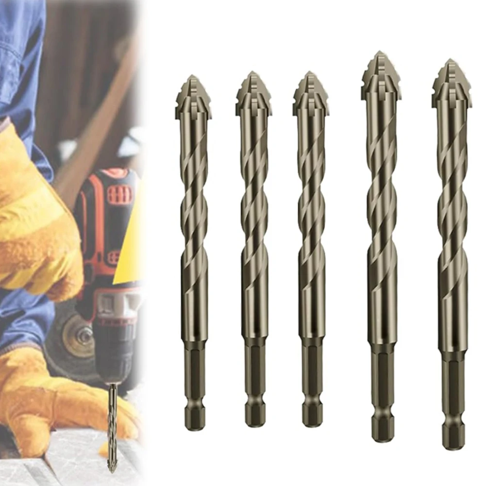 5Pcs New Eccentric Drill Bit Four-Edged Serrated Skewed Head Tile Drill Bit High Hardness Hexagonal Shank Drill Bit Set