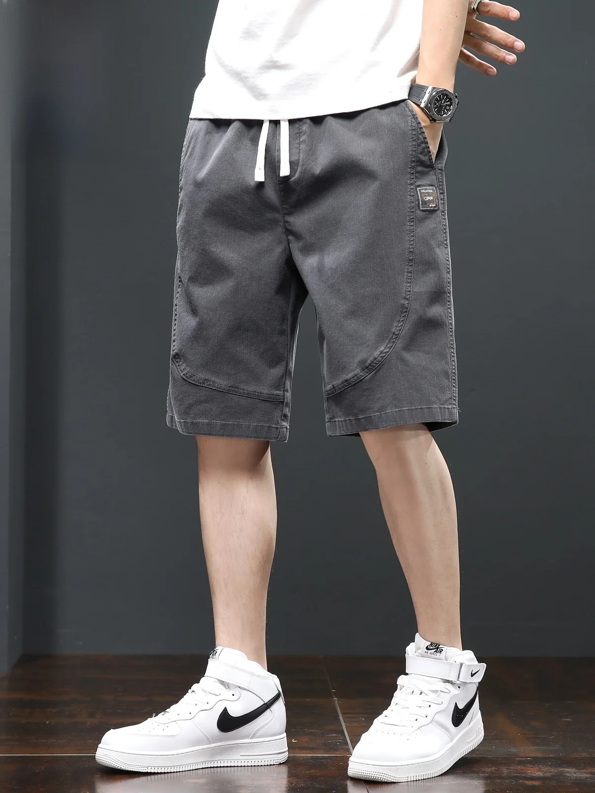 

Men's Straight Leg Casual orts Pure Color Loose Fit Summer Trend Five-Quarter Length Cotton Polyester Blend