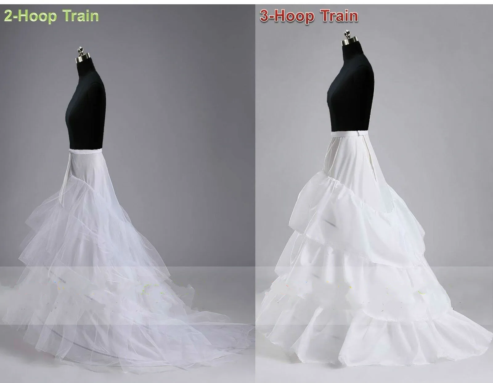 สีขาว2 HOOP/3 HOOP Chapel Train งานแต่งงานโปรโมชัน Crinoline Petticoat Slips