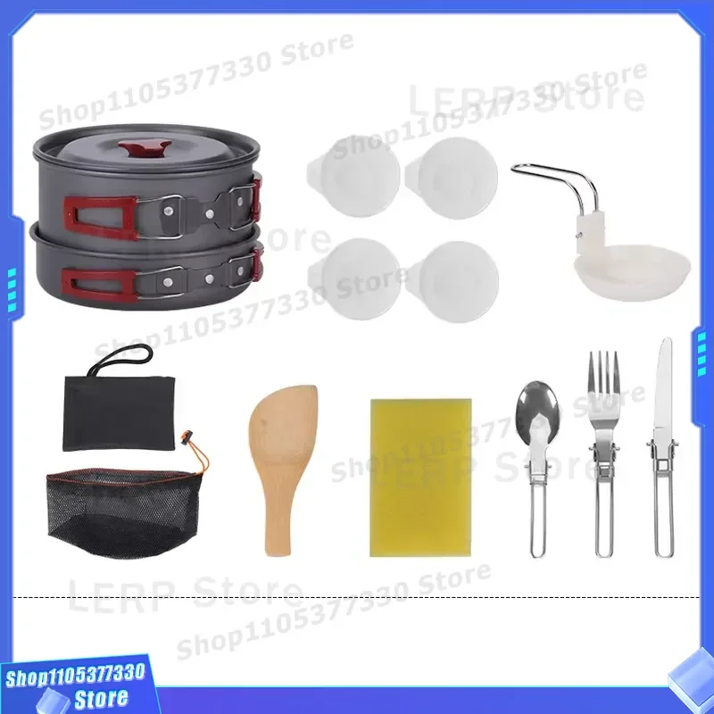 Portable Aluminum Camping Cookware Set Multifunctional Outdoor Cooking Pot and Plate Kit for Hiking Picnic Travel Gear