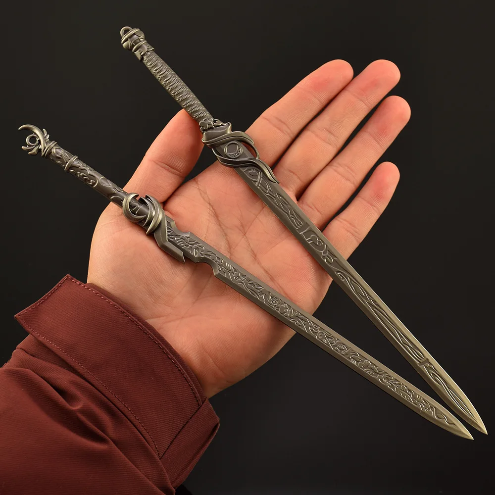 26 cm/10.24in Koud Wapen Zwaard Anime Randapparatuur 2 stks/set Metalen Mannelijke En Vrouwelijke Zwaarden Wapen Set Collectible bureau Jongen Speelgoed Gift