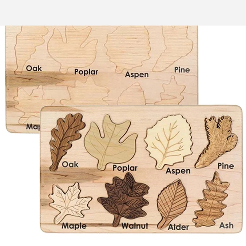 Montessori Tree Wooden Leaf Puzzle, mão raspadinha, quebra-cabeças, painel cognitivo, educação infantil