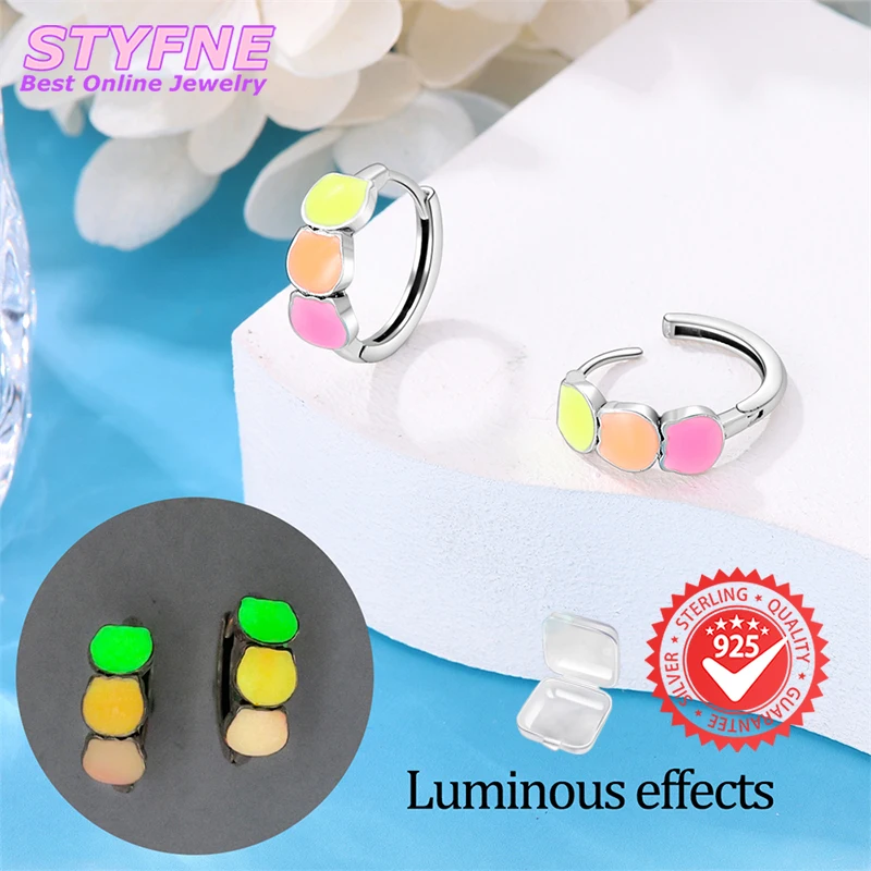 Pendientes de aro de circonio con garra de gato luminosos y coloridos creativos de Plata de Ley 925, pendientes de moda, regalos de joyería para mujeres y niñas