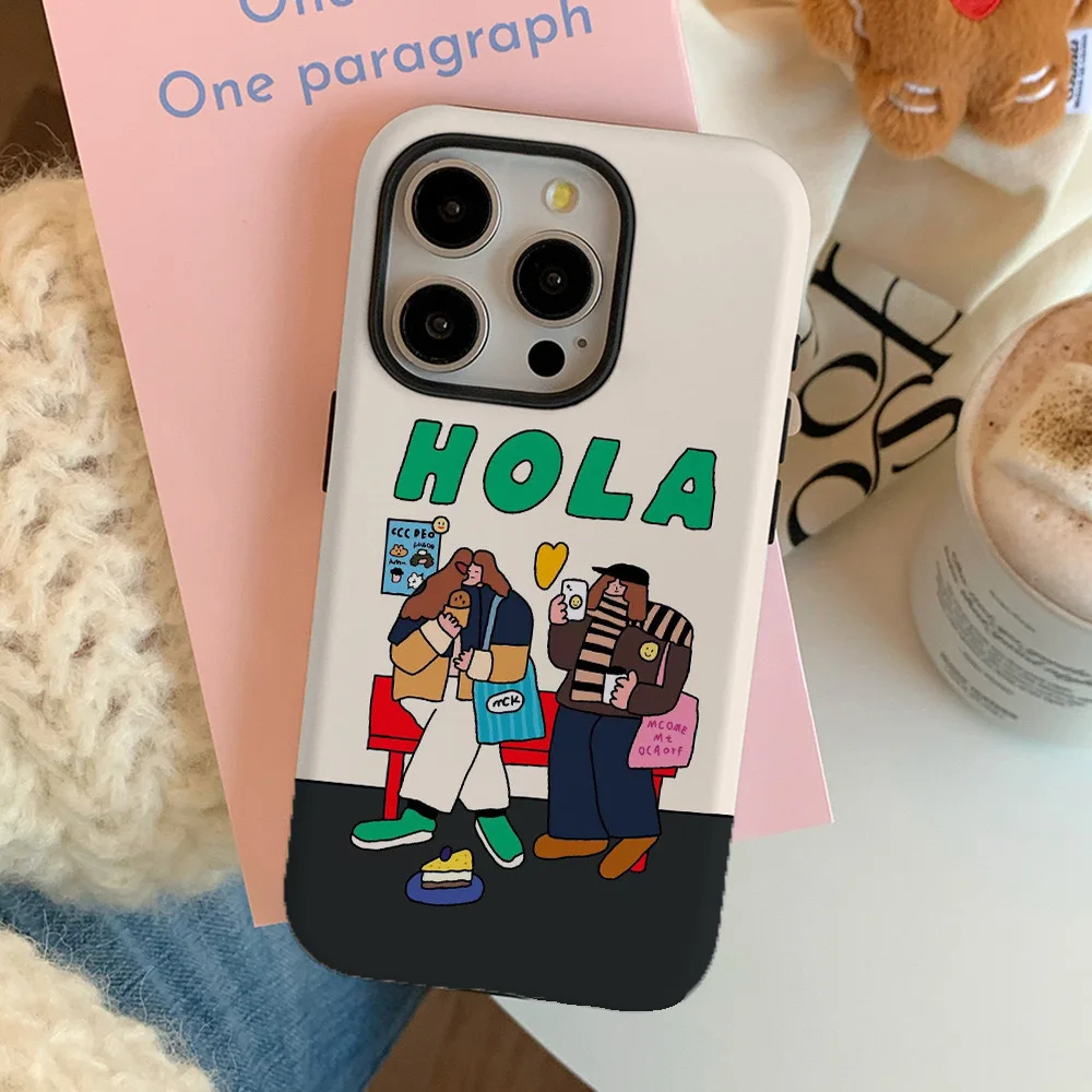 Ins HOLA Personality Girl Gathering Cartoon Phone Case for IPhone 16 15 14 13 Pro Max 12 11 Pro Plus Shockproof Ultra Thin Cover