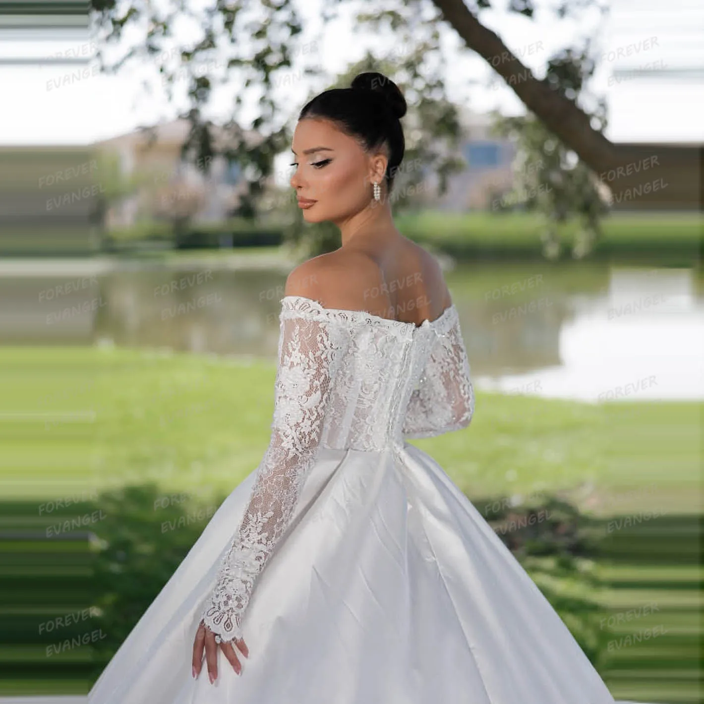 Vestidos De Novia De satén De encaje sencillo para mujer, Vestidos De Novia sexis De manga larga con tren De barrido De satén, Vestidos De Novia personalizados 2026