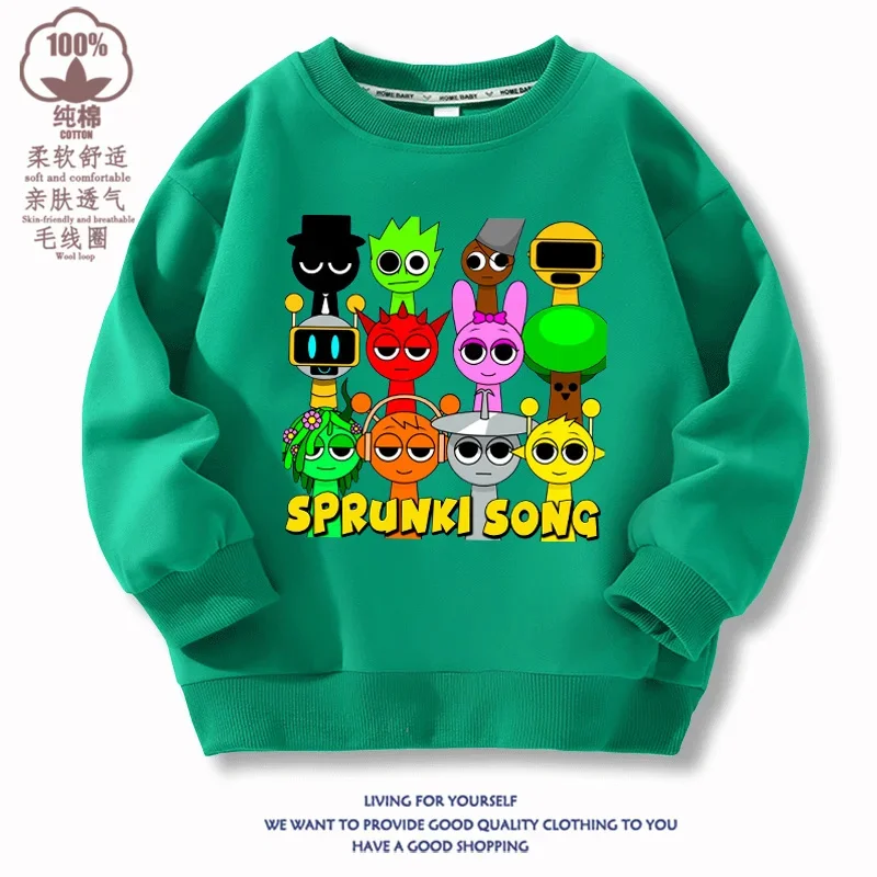 2024 Sprunki  Sweatshirt Christmas Hoodie Funny Cartoon Game Figure Children's Cotton Clothing Fashion Kids Halloween Clothes