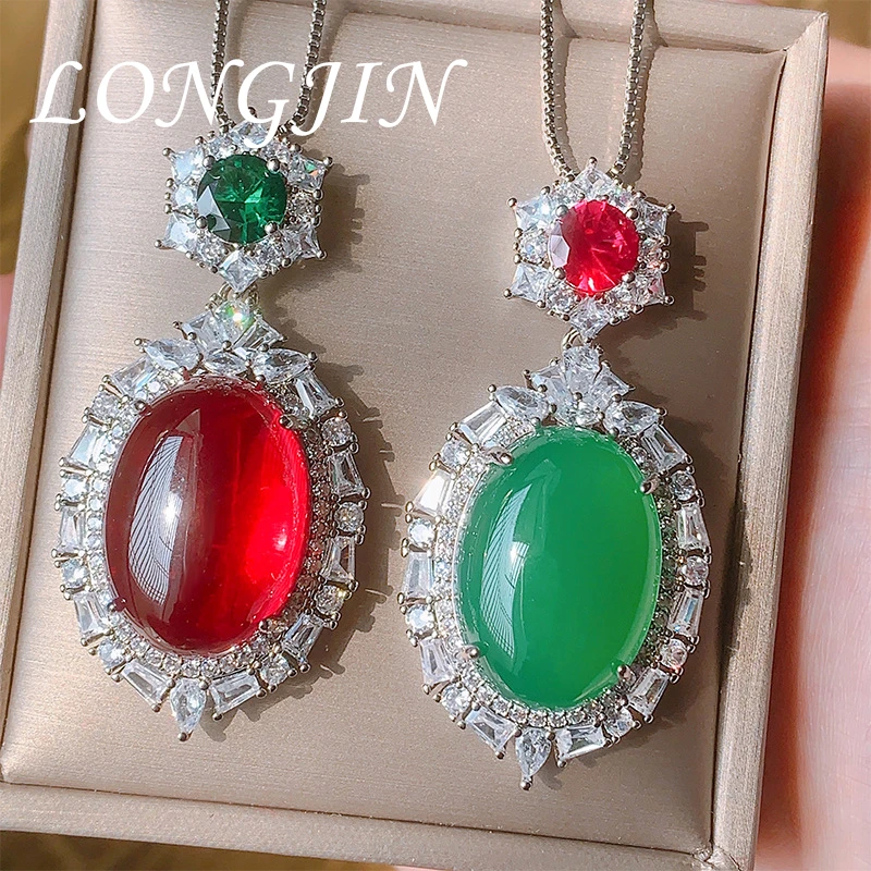 Charms 18*25mm S925 Sterling Silver Red Tourmaline Emerald Pendant Necklace Women Wedding Jewelry Luxury Gift Dresse Accessory