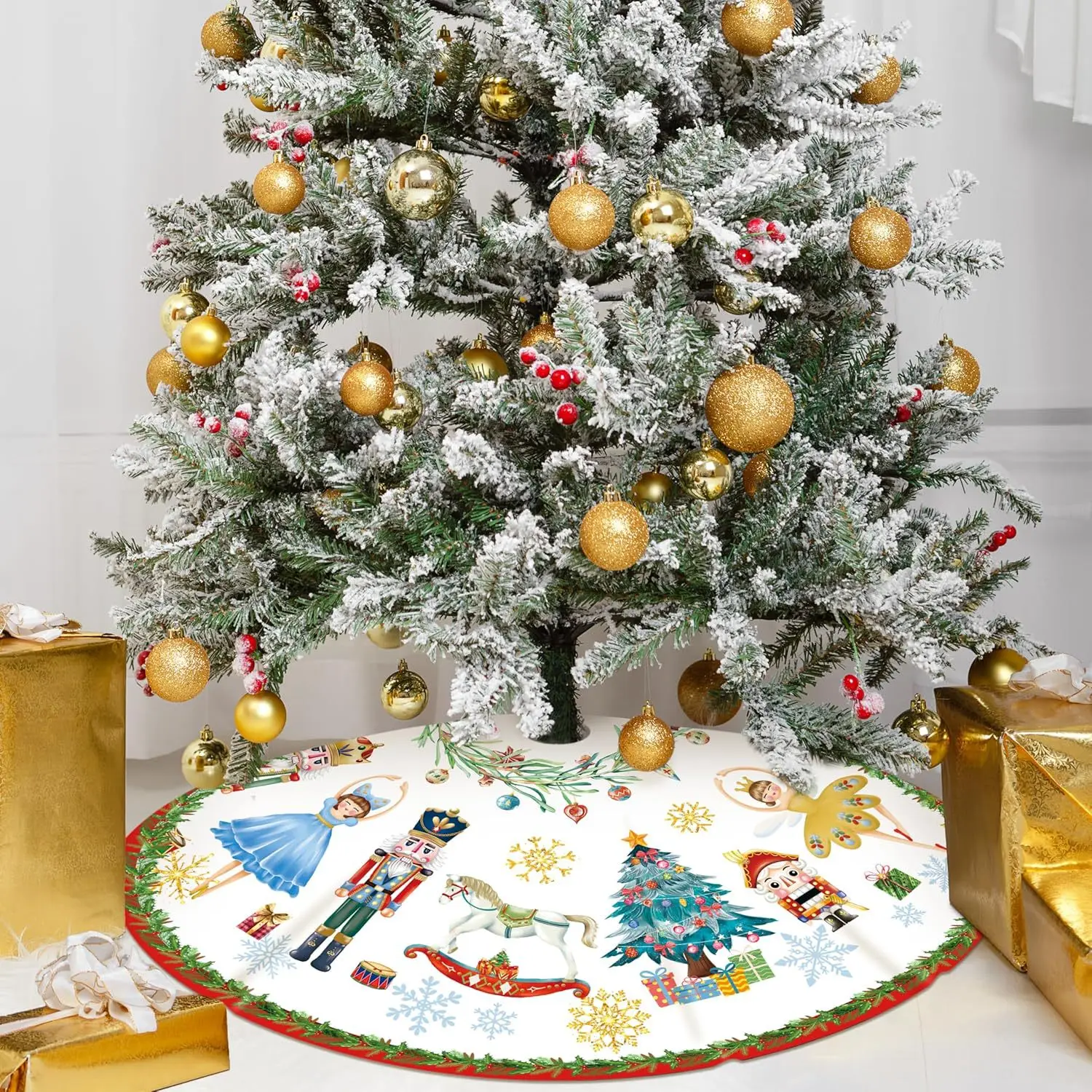 Large Christmas Tree Skirt Vibrant Nutcracker Christmastree Decoration Xmas Ornament Merry Christmas New Year\'s DIY Decor Props