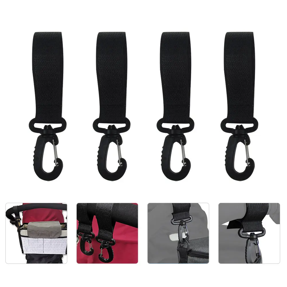

4 Pairs Swivel Polyester Hooks for Stroller Buggy Pram 360 Degree Rotating Multifunction Hanging Storage Accessories