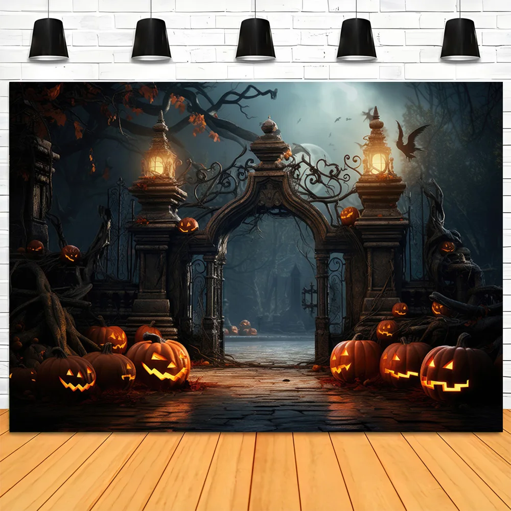 Хэллоуин фон полная луна страшный дом ночь замок кладбище лес летучие мыши Тыква фонарь страшный Фотофон