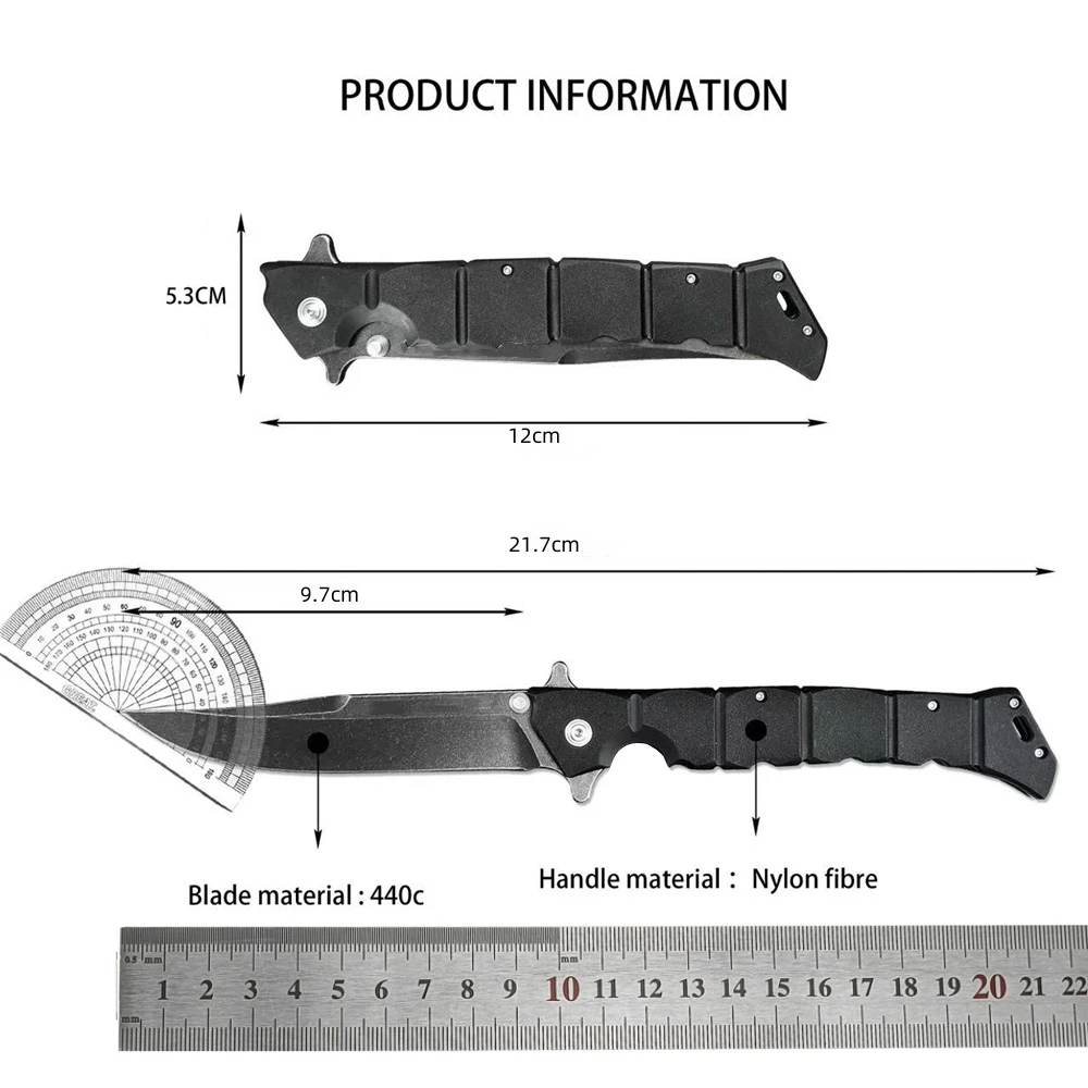 C/S Luzon 6 Outdoor Military Combat Rescue Self-defense Knife EDC folding Knife 440C clip blade black nylon fiber handle