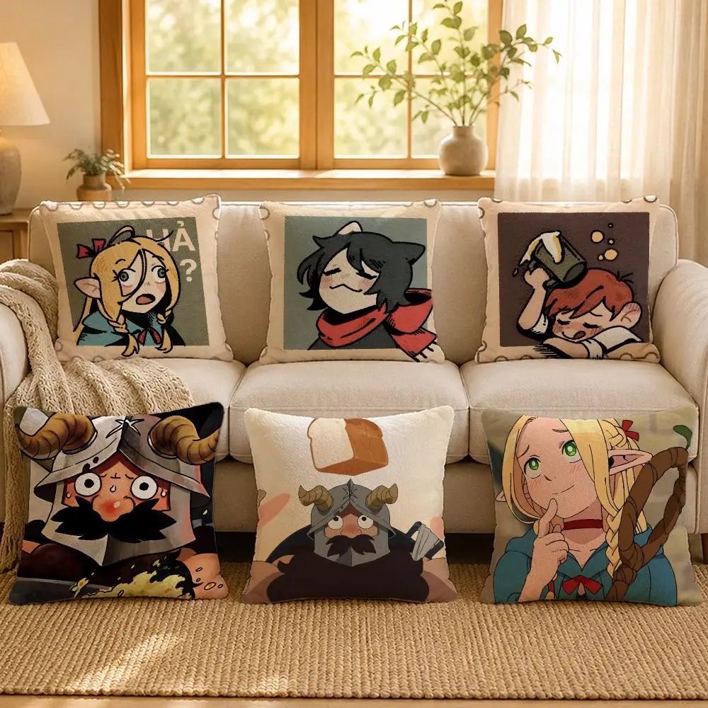 Anime Delicious In Dungeon Art Cushion Cover Personalized Short Plush Soft Bedroom Sofa Home Decor Gift