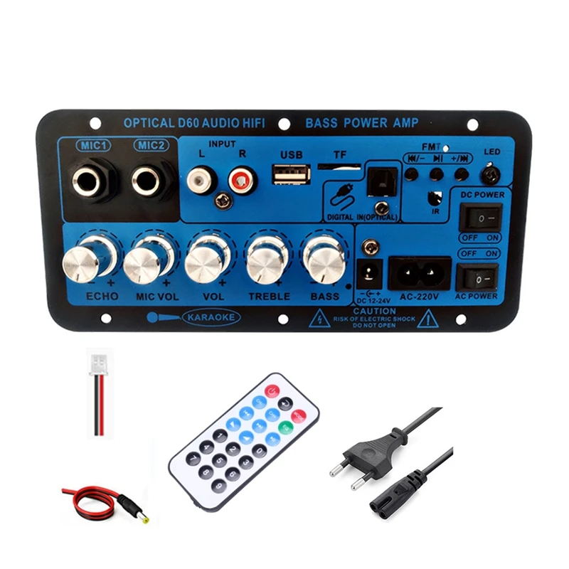 Bluetooth Amplifier Board BT5.0 High Power Bass Amplifier Optical Audio Input Karaoke Audio Motherboard Easy Install (EU Plug)