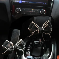 1pc Cute Bowknot Car Gear Shift Cover Soft Plush Auto Shifter Hand Brake Case For Women Car Accessories Interior Decoration
