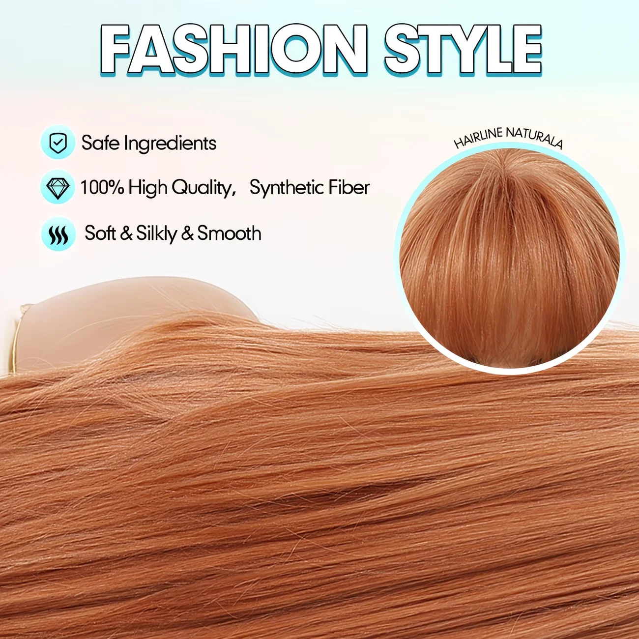 EASIHAIR Orange Synthetic Wigs for Women Long Straight Ginger Copper Wigs With Bangs Natural Layered Hair Heat Resistant Wigs