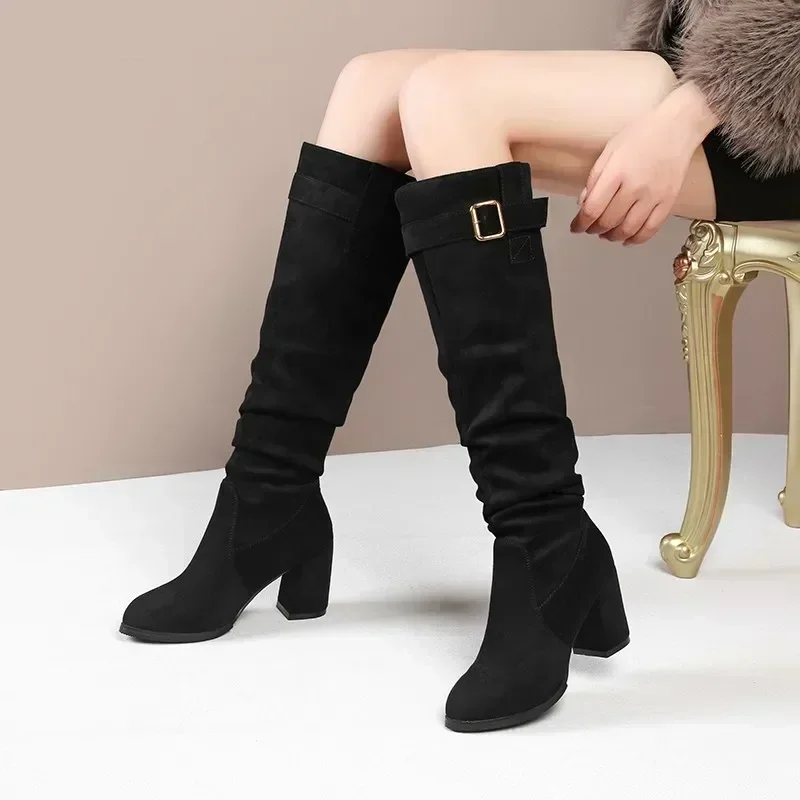 Women's Mid-calf Boots Fashion Middle Follow Suede Long Boots New Shoes for Women Outdoor Breathable Knee-High Shoes Botas Mujer