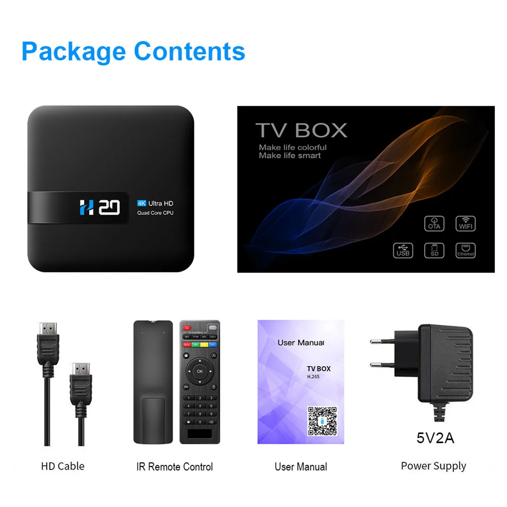 H20 Smart TV Box RK3228A 32-bit Quad Core CPU Home Smart Media Player Mali-400MP2 GPU Digital Player Set Top Box