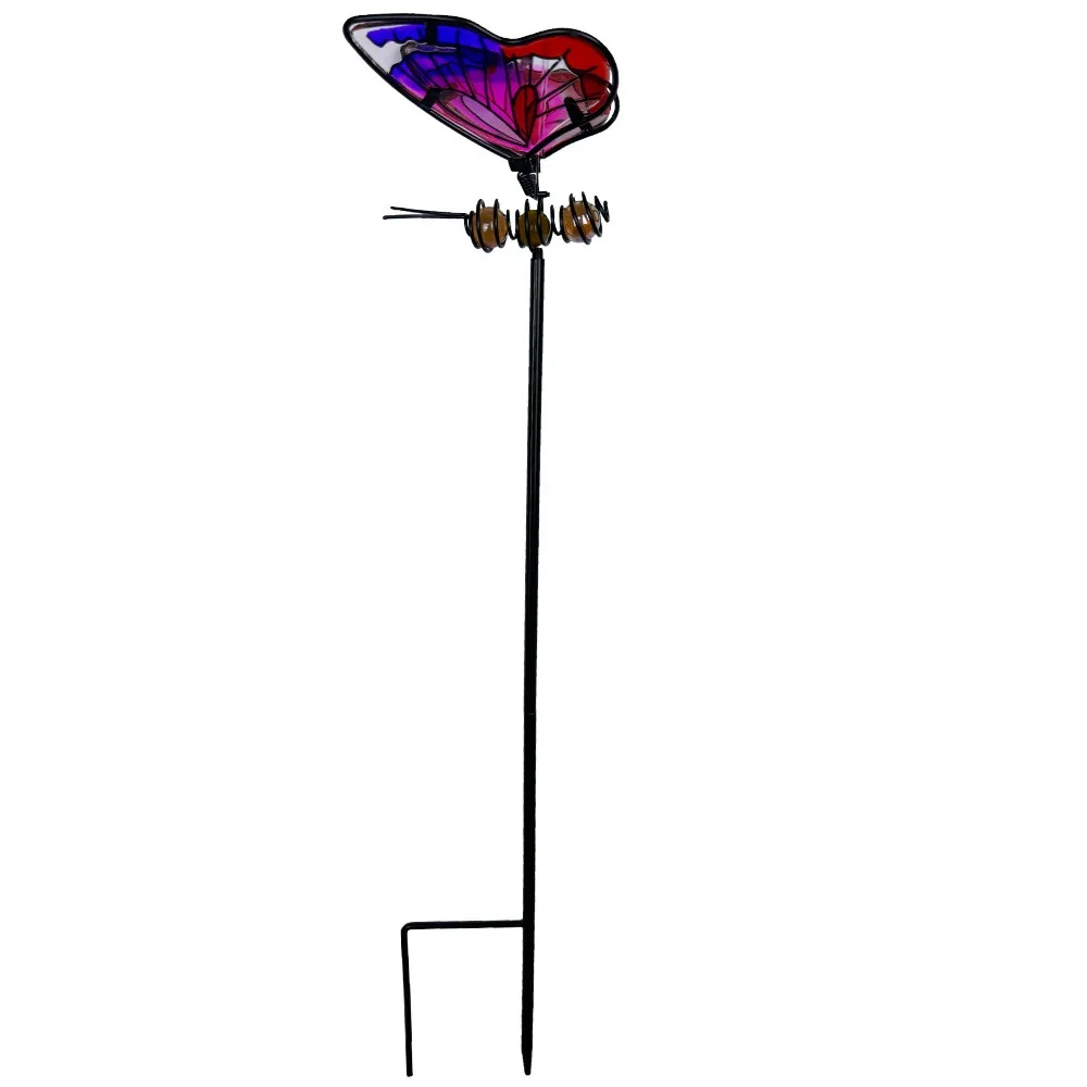 

Crafts Metal Dragonfly Garden Stake Creative Colorful Garden Pile Luminous Art Ground Stake Bonsai