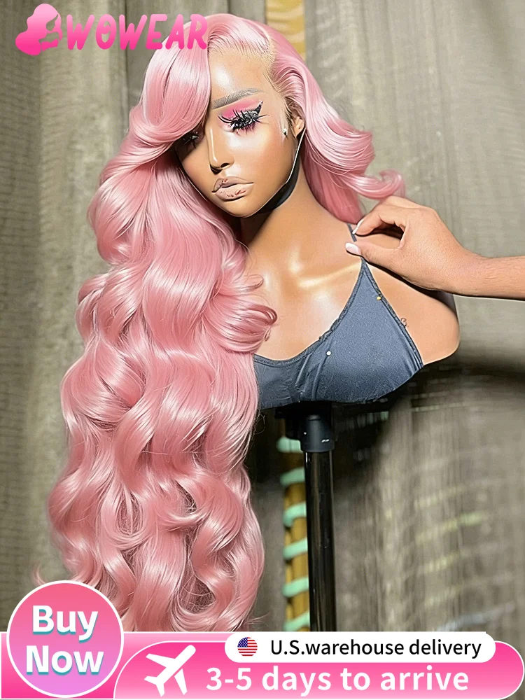 

Розовые парики из натуральных волос с объемной волной 13x6, 13x4, кружевной фронтальный парик, цвет HD, прозрачные свободные парики с объемной волной, предварительно сорванные, бразильские