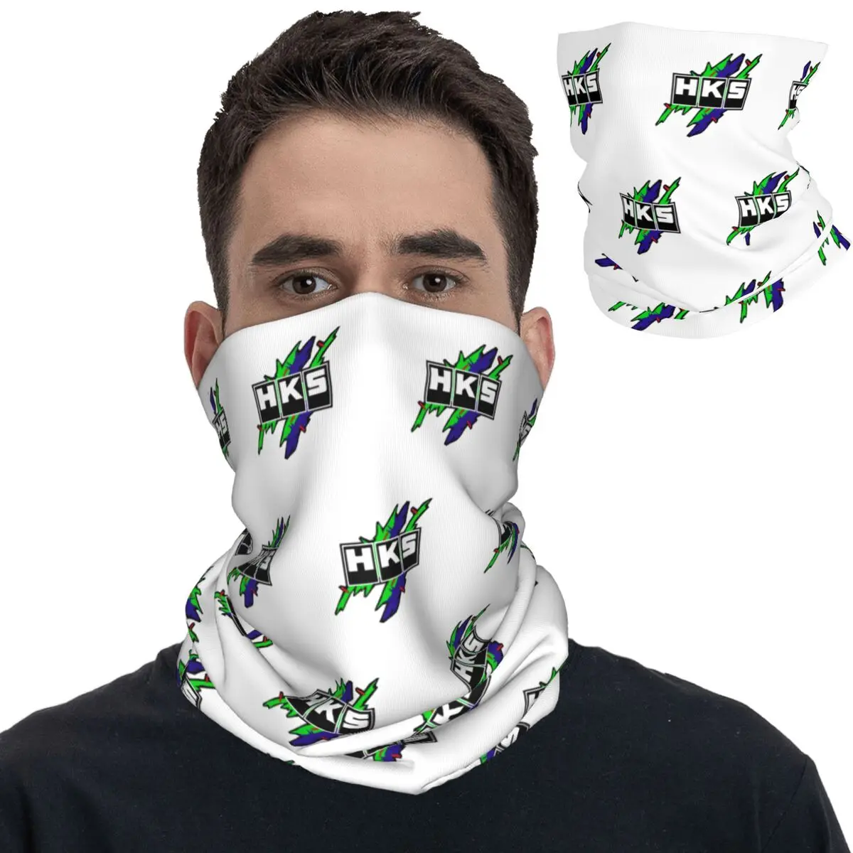 HKS Logo Bandana Neck Cover Printed Car Racing Wrap Scarf Multifunctional Balaclava Running for Men Women Adult Breathable