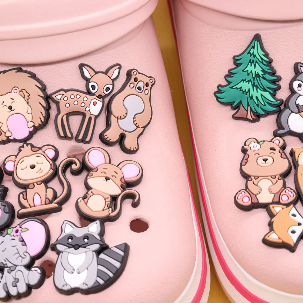 New Arrival 1-18pcs Shoe Charms Elephant Lion Hedgehog Monkey Bear Accessories PVC Shoes Decoration For Wristbands Kids Gift