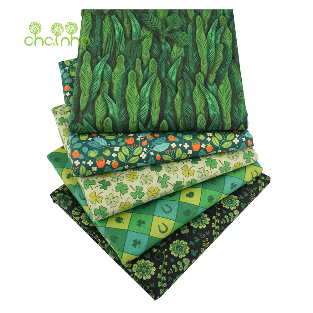 Chainho,Printed Plain Weave Cotton Fabric,Patchwork Cloth,Handmade DIY Quilting Sewing Material,Green Series,20x25cm,15CD90