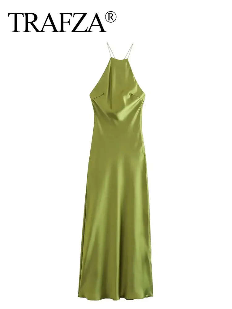 HH Dresses For Women Summer Fashion Solid Satin Long Dress Halter Backless Sexy Lady Elegant Evening Dress Vestido De Mujer