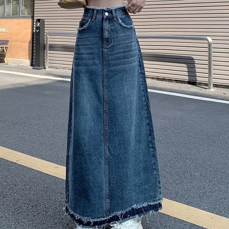 Zomer Street Style Ruw Edge Rok Koreaanse Versie Vrouwen Retro Casual Hoge Taille A-Lijn Rok Temperament Losse Denim Rokken