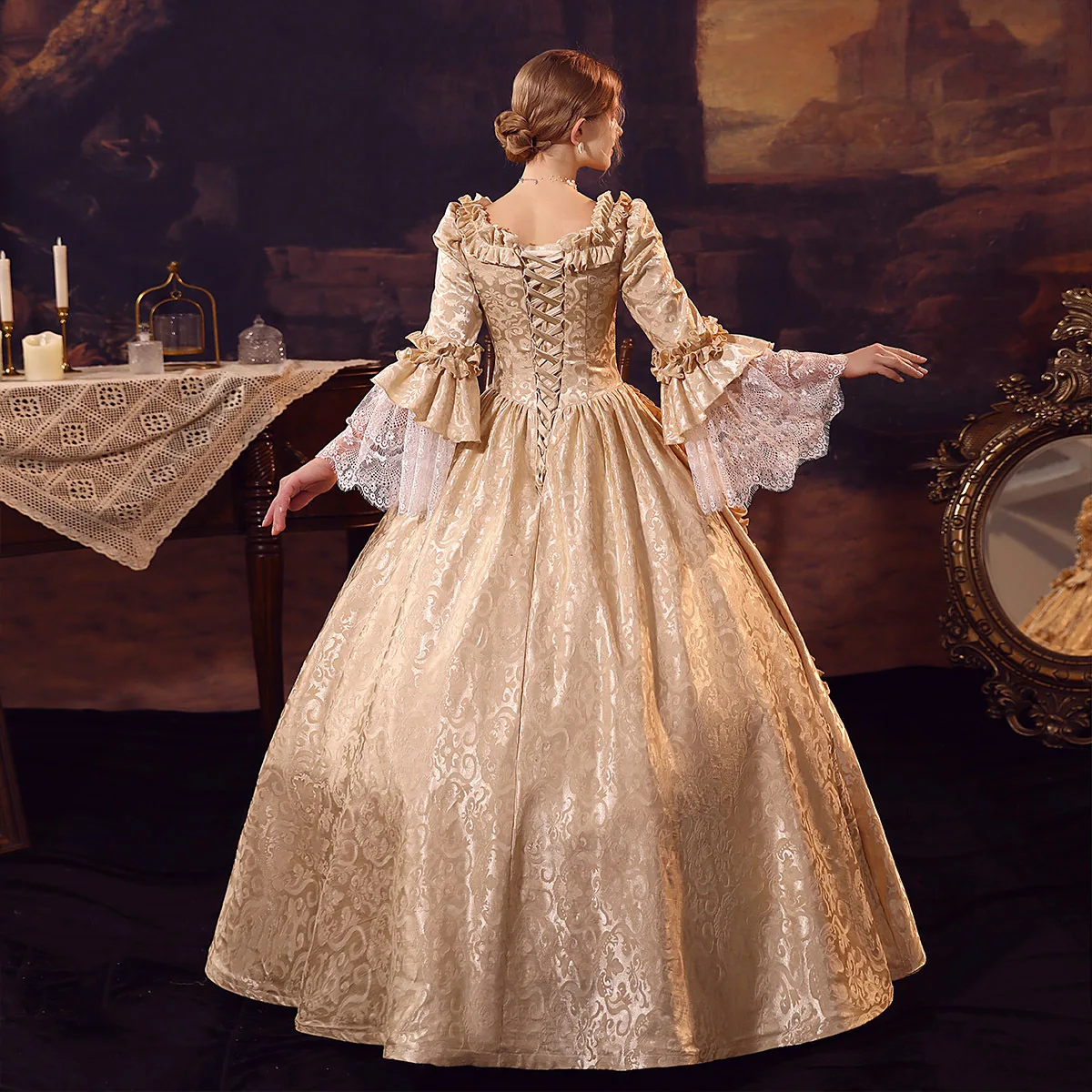 Robe Victorienne de la Renaissance Médiévale pour Femme, Costume de Bal Baroque, Champagne, Roceads, Reine Marie Antoinette, Siècle Participé, Europe