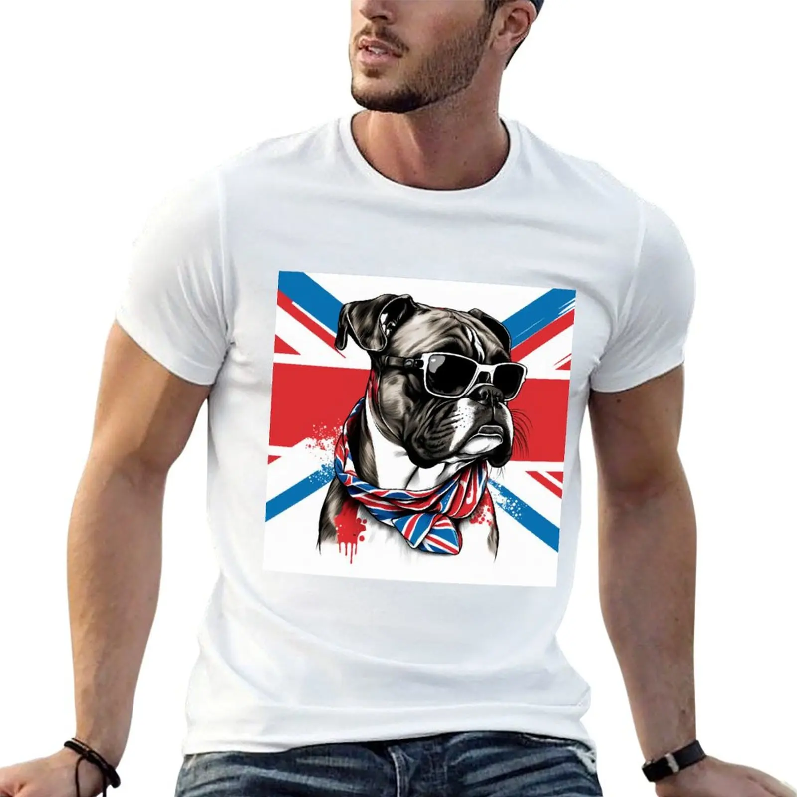 Camiseta con estampado de perro Boxer en camiseta Patriotic Pup, camisetas de algodón para hombre, camisetas de anime para hombre
