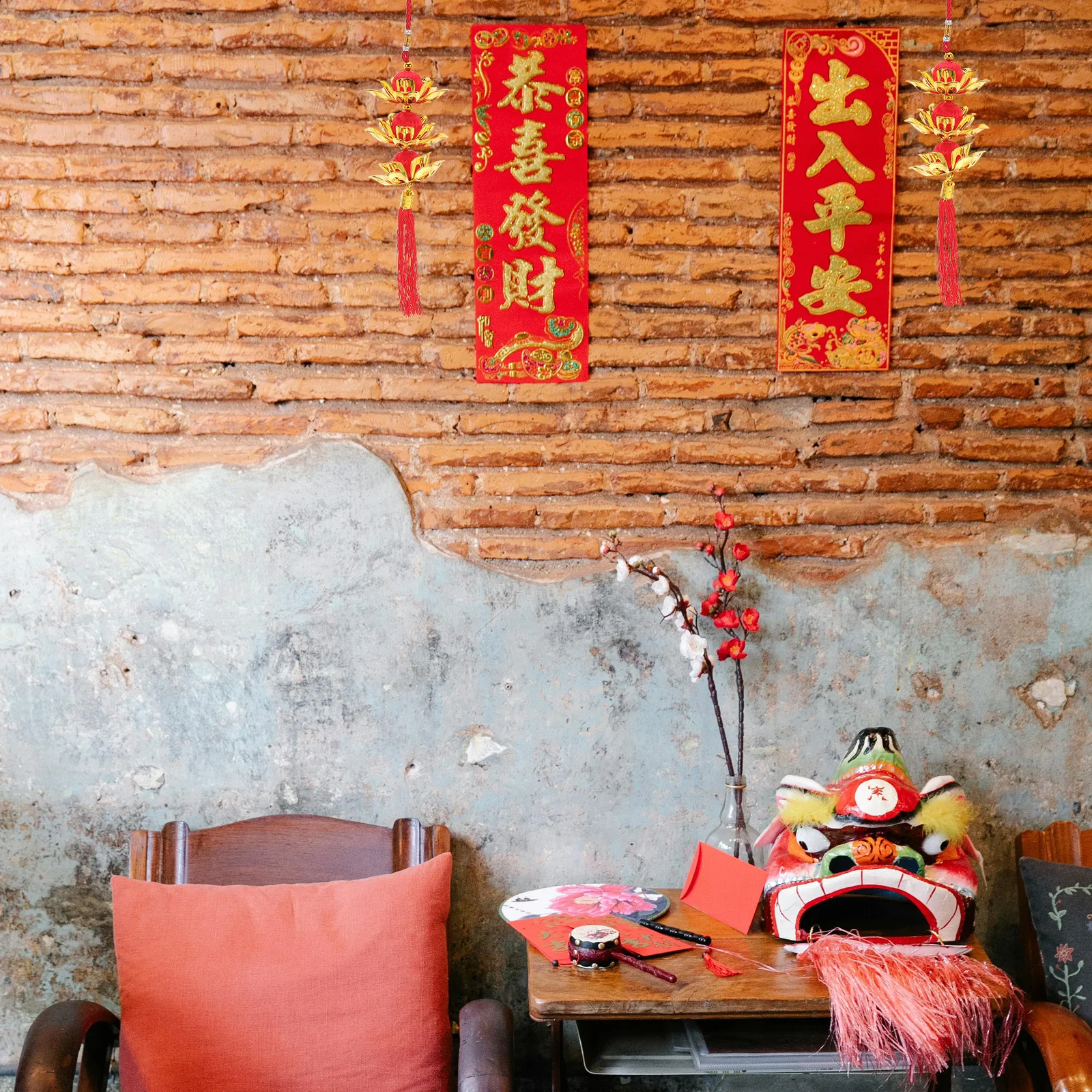 لوتس فانوس الأحمر شرابة قلادة 3-لوتس نمط السنة الجديدة الديكور مهرجان الربيع معلقة محظوظ سحر السنة الجديدة حلية