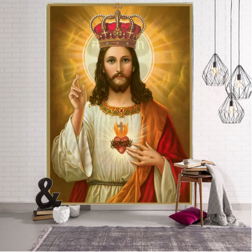 God Jesus Decorative Tapestry Mandala Boho Hippie Wall Tapestry for Home Bedroom Decorative Tapestry