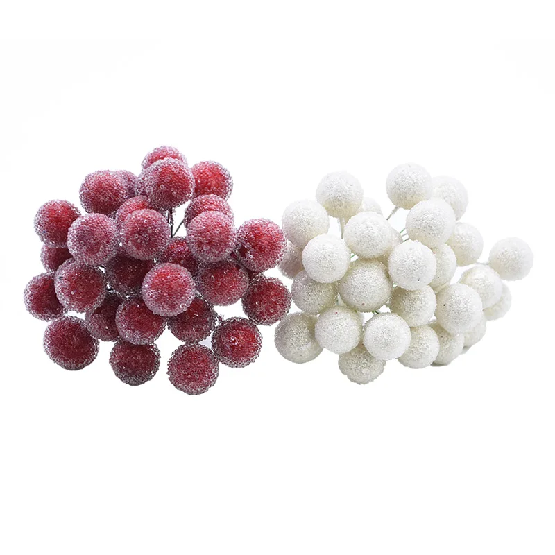 20/50Pcs Reed White Artificial Berries Plastic Fake Fruit Stamens Cherry Pearl Beads Wedding DIY Gift Box Wreaths Decoration