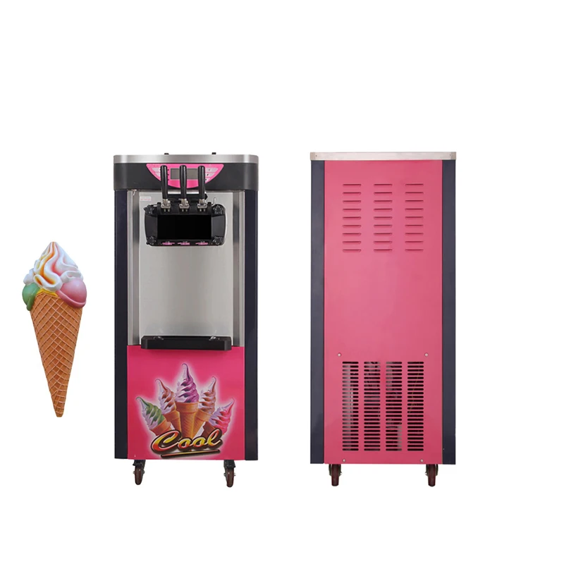 Ice Cream Machine, Electric Household Frozen Yogurt Machine, Vertical Stainless Steel Sweet Cone Machine, Three Flavors