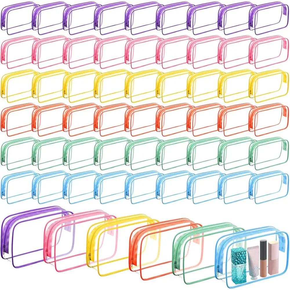 

60 Pcs Clear Toiletry Bag TSA Approved Cosmetic Bag Bulk Makeup Bag Travel Carry Airport Airline Compliant Bag for Women M