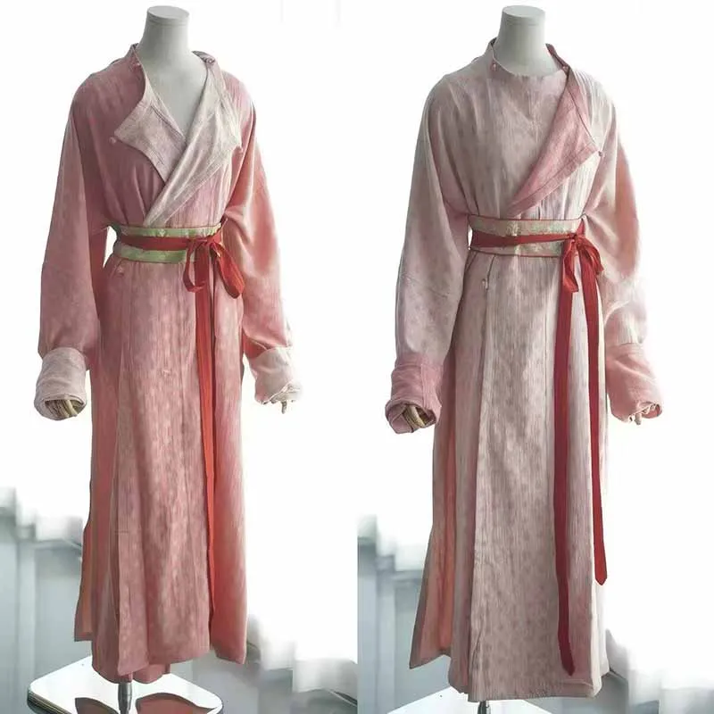 100% Cotton Double Sided Wear Hanfu Coat Vintage Floral Printed Loose Long Robe Oriental Ancient Daily Costume With Waist Belt